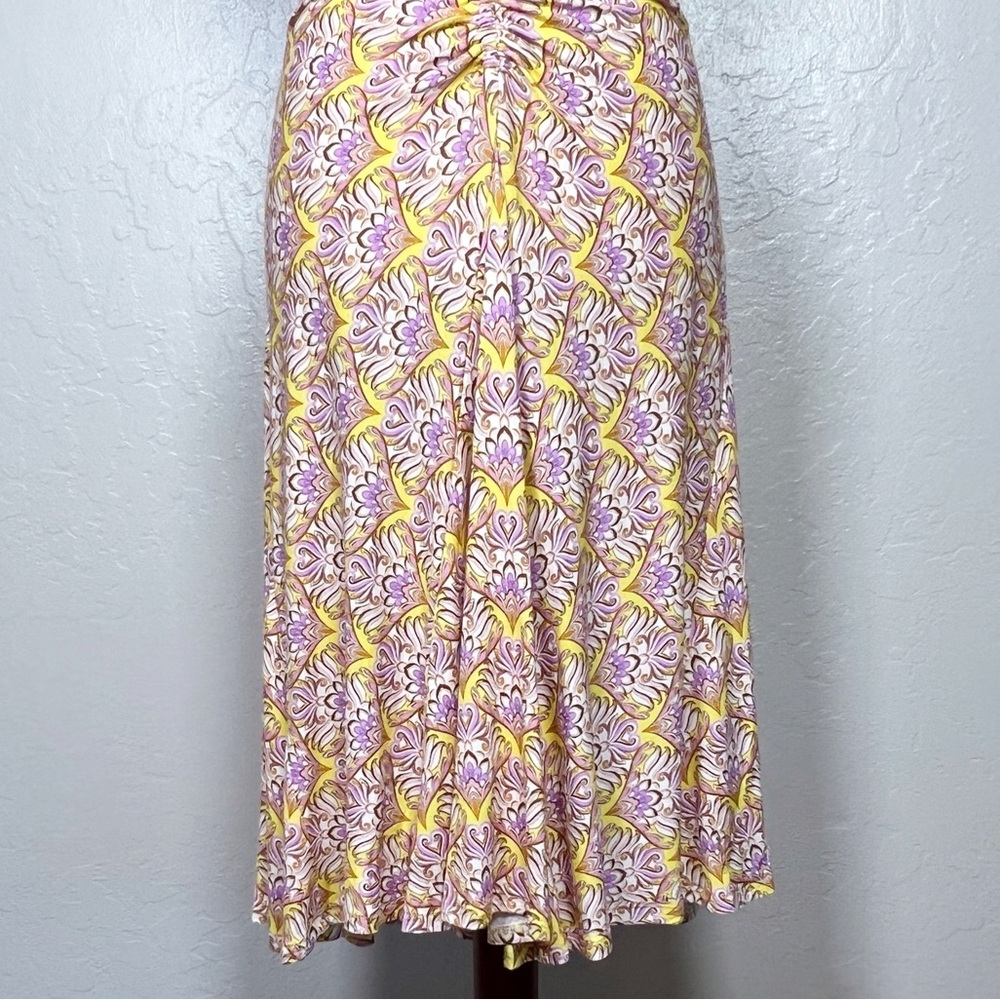 HALE‎ BOB Women Size S Yellow Floral Cap Sleeve V-Neck Gathered Waist Midi Dress - Picture 5 of 9